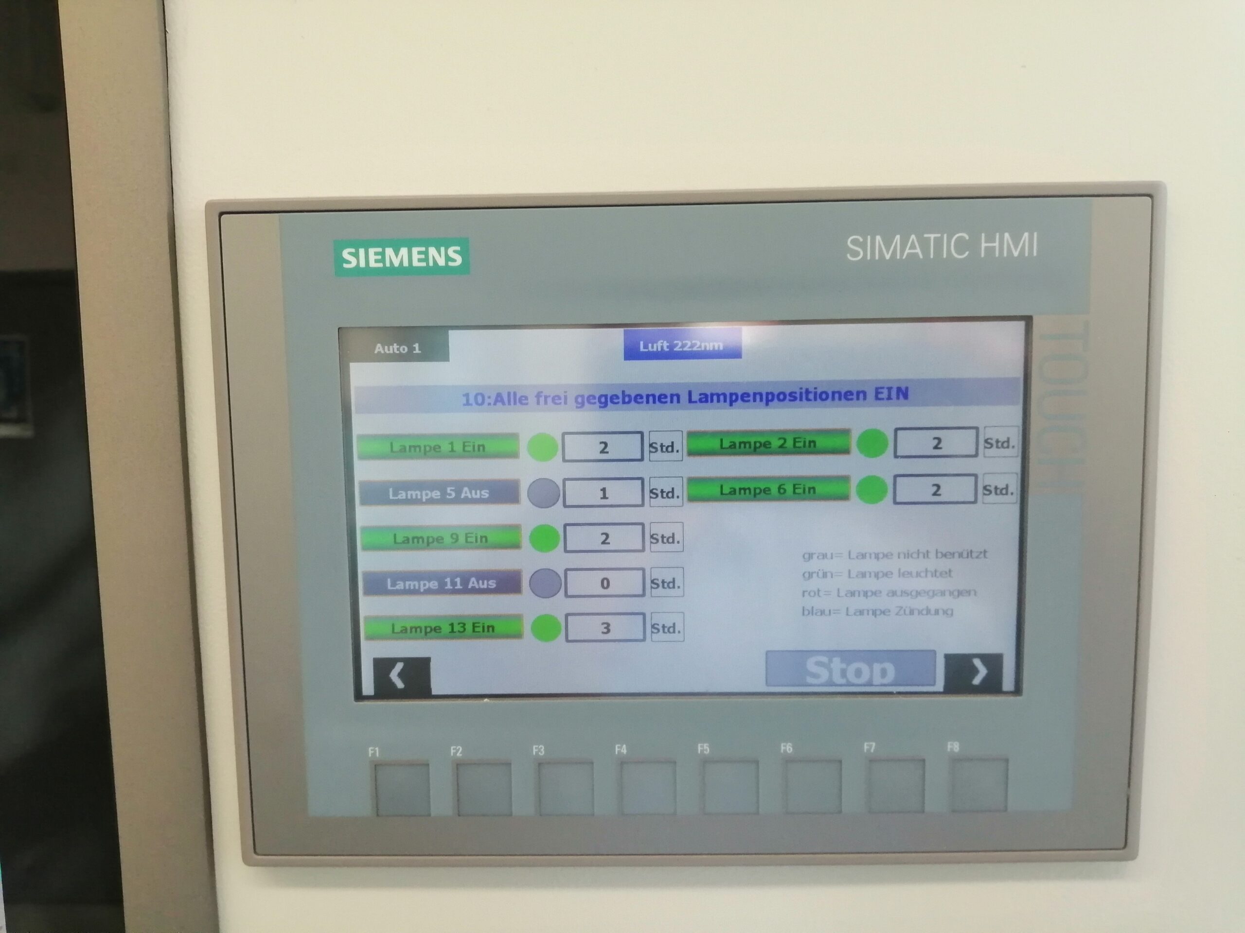 excimer test equipment display